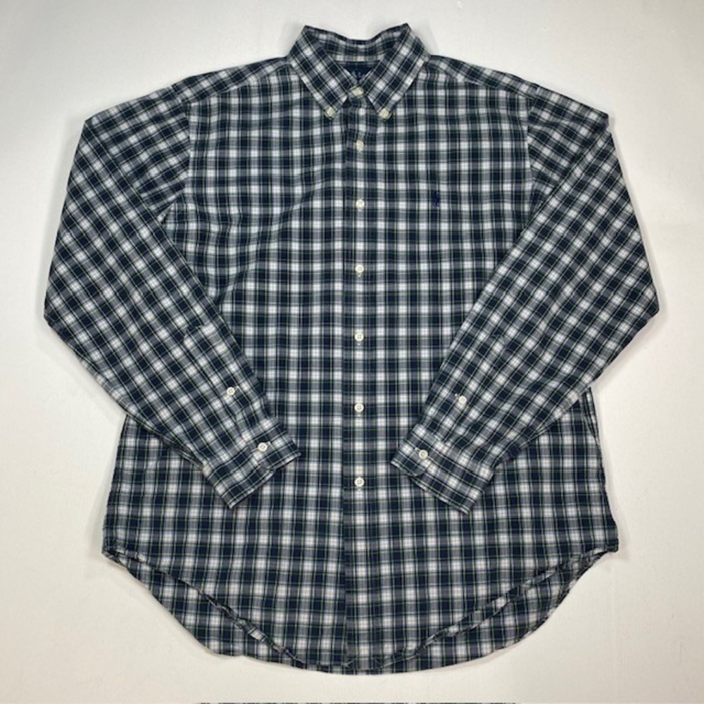Ralph Lauren Mens Classic Fit Plaid Button Down Shirt Navy‎ Blue Green Large L